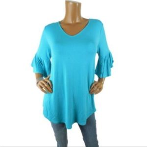 ZENANA Top XL Blue Shirt Stretch Blouse Casual